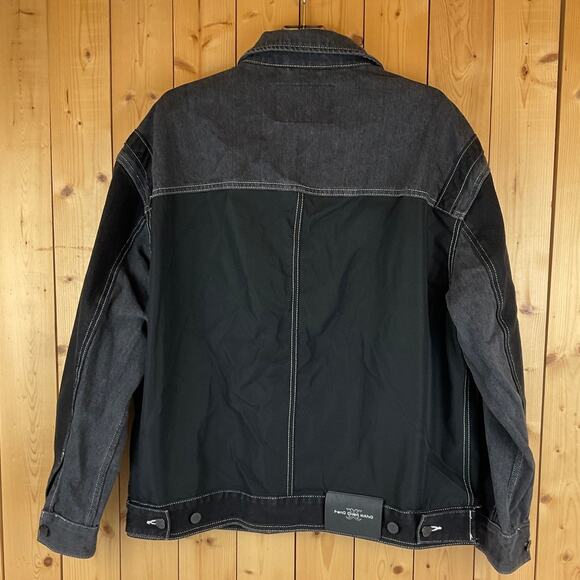 Men's Feng Chen Wang Button-Up Jacket, Light/Dark Black Denim - Size L - Picture 2 of 9